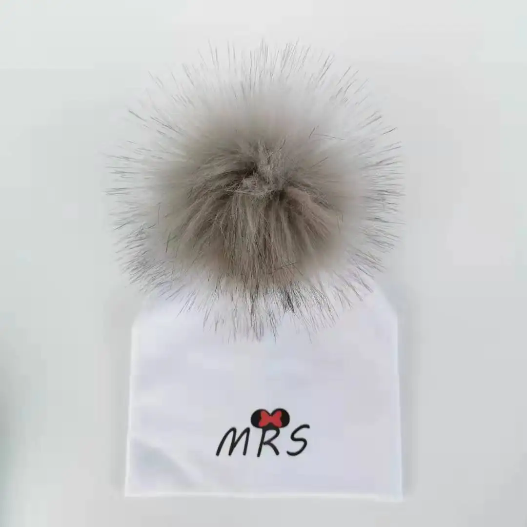 1 mrs gray pom Хлопковые шапки для новорожденных, Детские помпоны, реквизит для фотосессии, кружки мистер и миссис, детские шапки, аксессуары для мальчика, шапочка для маленьких девочек, детские шапки - Цвет: 1 mrs gray pom