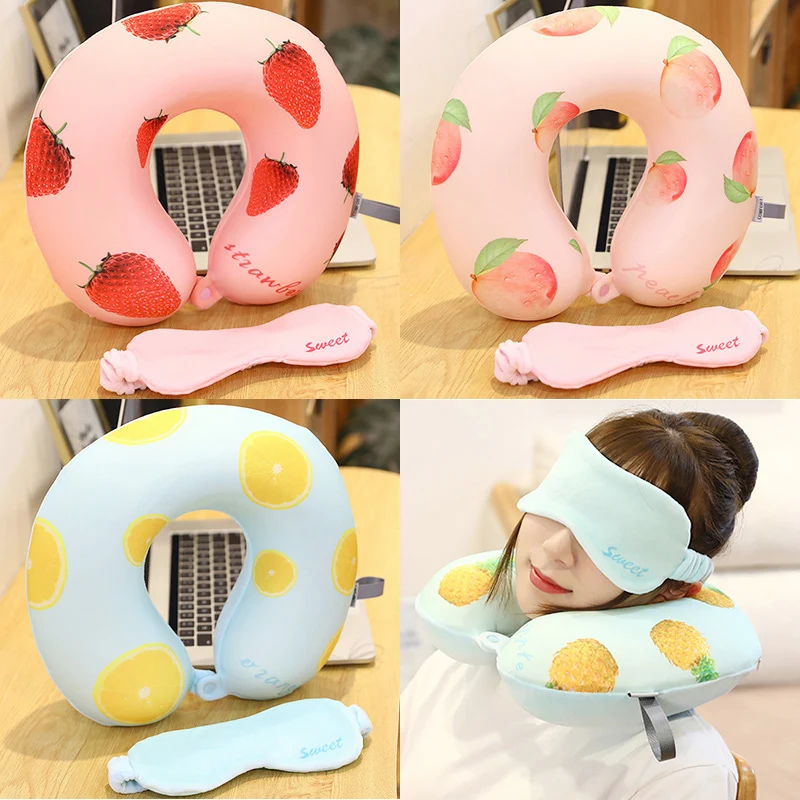 Kawaii Fruit Series u-образная подушка для шеи и маска глаз Мягкие плюшевые игрушки с