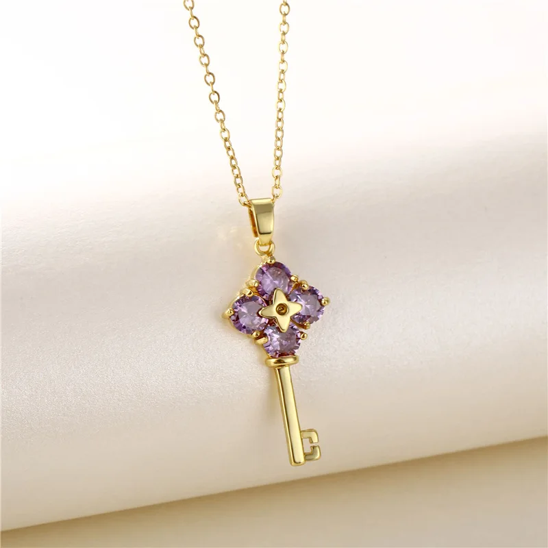 

Korean Style Personalized Key Clavicle Necklace Titanium Steel Pendant Zircon Chain Internet Celebrity Charms