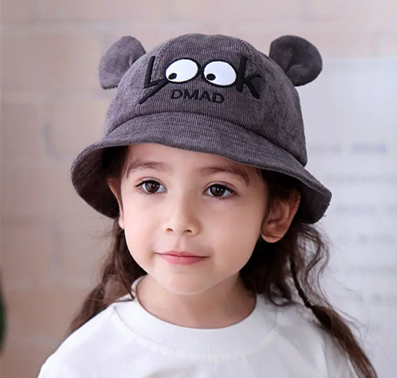 Детская мультяшная ведро шляпа с вышивкой осенне-зимняя шапка Милая ушками