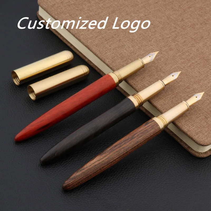 Ручка перьевая каллиграфическая изгиб под золото вращение латунь красное дерево