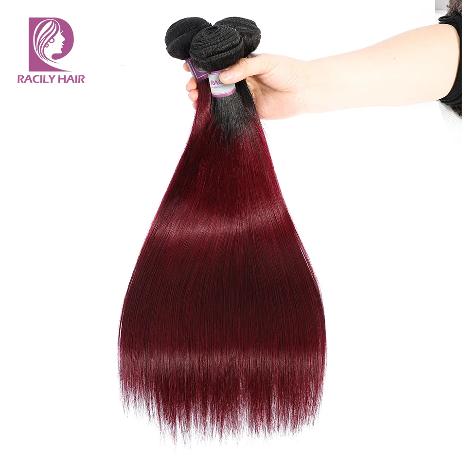 Racily волосы T1B/бордовый бразильские прямые Remy человеческие 3/4 пучки с кружевной