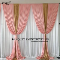2021 new design white color ice silk wedding backdrop curtain with blush sequin swag drapery stage background event party decora
