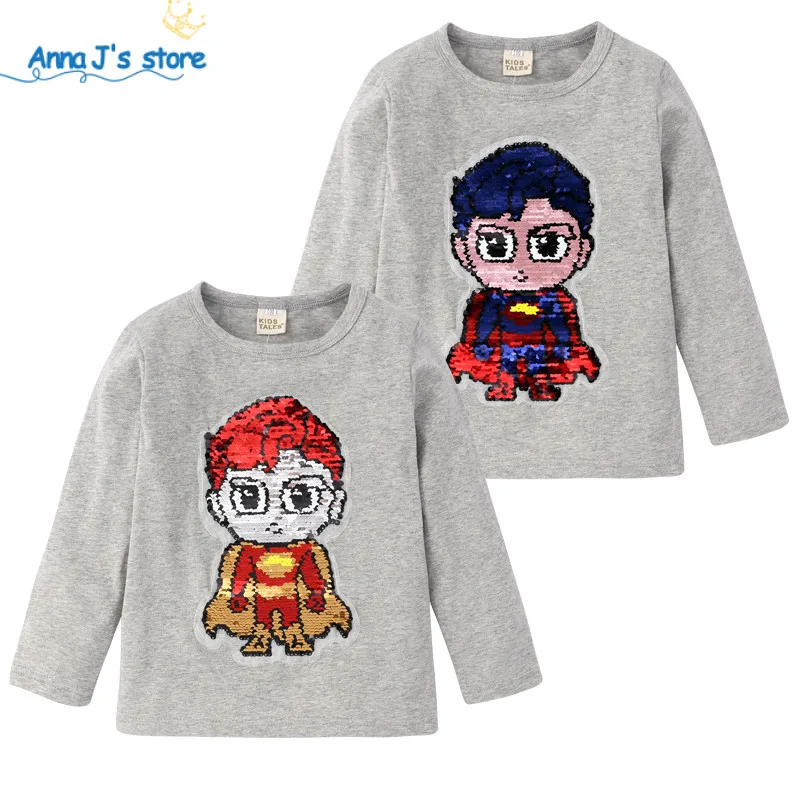 Футболки с длинными рукавами и блестками для мальчиков героями мультфильмов