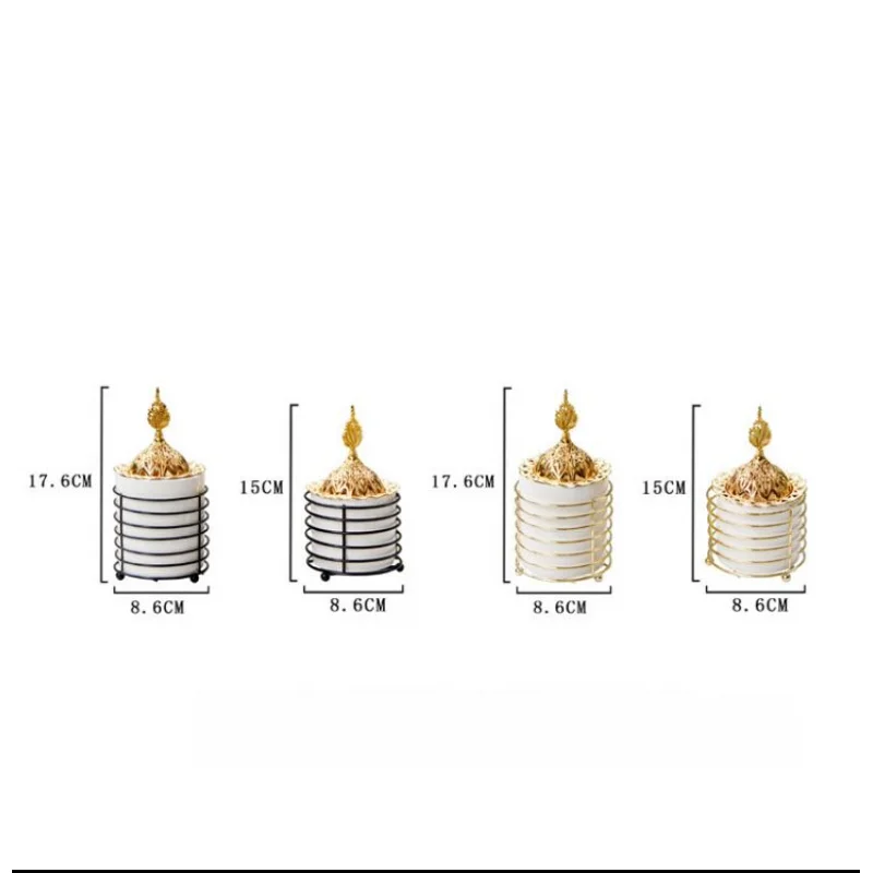 

1pc Ceramics Incense Burner Holder With Iron Shelf Golden Middle Eastern Style Incense Censer Creative Home Decoration