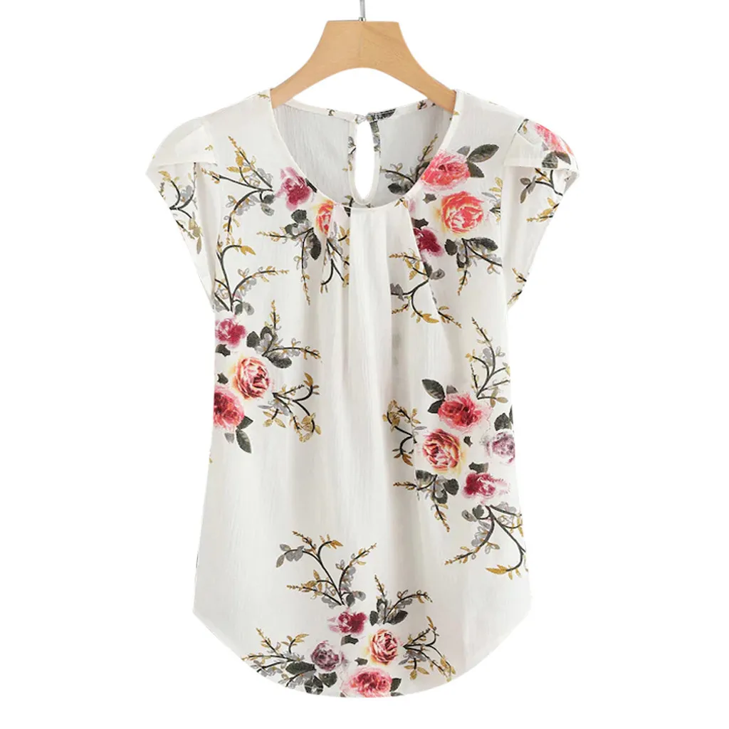 Blouse Women Floral Print Ladies O-Neck Summer Tops For 2020 Blouses Short Sleeve Shirt Blusas Femininas Clothing #615 | Женская одежда