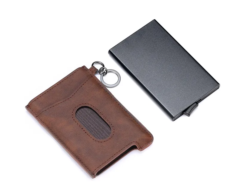 Bisi Goro RFID Блокировка кредитный держатель для карт Anit-theft кошелек карта для мужчин и женщин автоматический всплывающий Чехол для карт кожаный держатель для ID