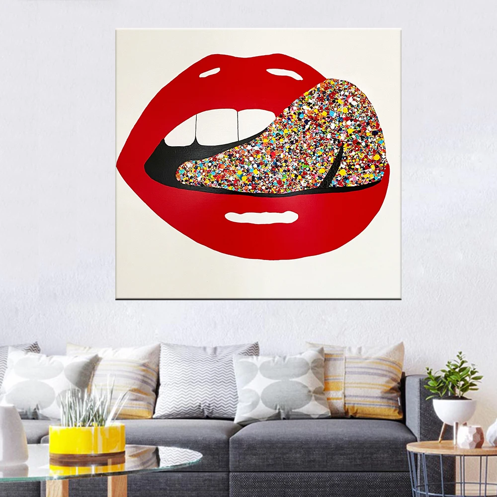 

Wall Art Modern Graffiti Mouth Tongue Art Poster Prints Street Red Lip Graffiti Canvas Painting for Living Room Home Decoration