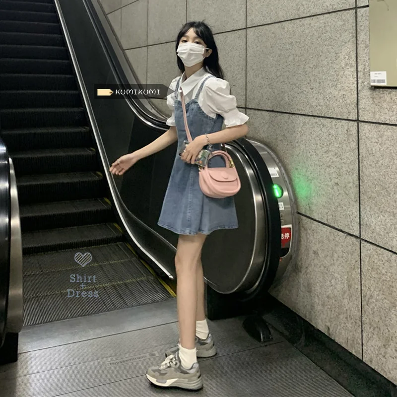 

Платье женское джинсовое ТРАПЕЦИЕВИДНОЕ из двух частей с рукавами-фонариками