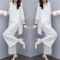 chiffon pantsuits women pant suits for mother of the bride outfit 2019 formal wedding guest striped wide leg loose 3 piece sets