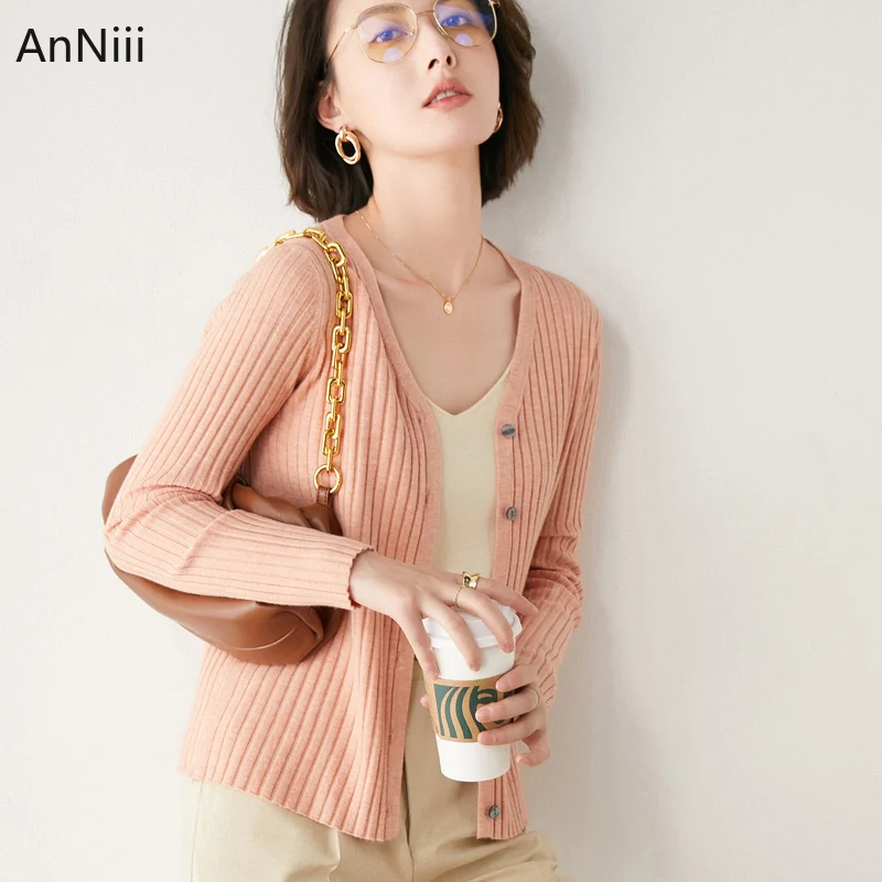 

Женский трикотажный свитер с V-образным вырезом, теплый однотонный хлопковый пуловер для офиса, Осень-зима