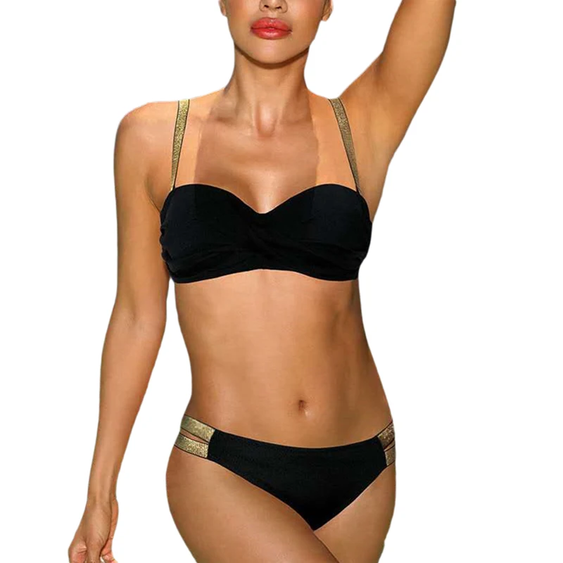 

Комплект бикини женский летний из 2 предметов, эластичный Топ на бретелях и трусы с низкой талией, 4 цвета