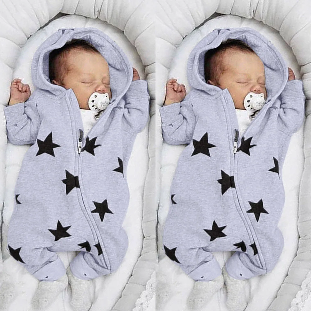 

Baby Kids Clothing Sets newborn Infant Baby Girls Boys Stars Print Hooded Zipper Romper Jumpsuit Outfits деская дежда Teens