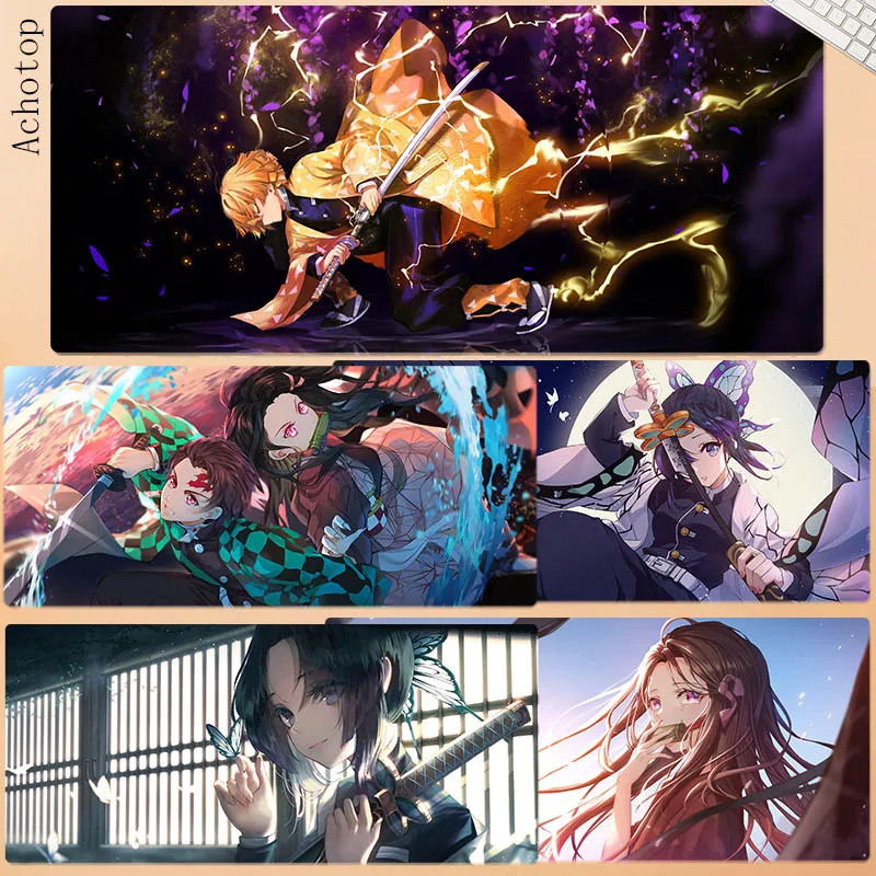 Anime demon slayer kimetsu nenhum yaiba 70x3 0/90x40cm grande teclado tapete de mesa gaming mouse pad bloqueio borda mesa esteira para computador portátil