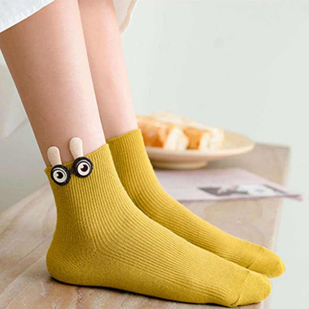 Носки женские Короткие хлопковые мультяшный рисунок 3D большие глаза кролик