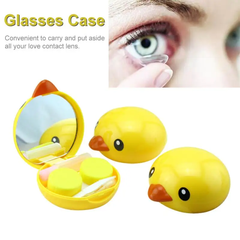 1 компл. Желтая утка контактные линзы фоточехол с зеркалом Пинцет Красивая