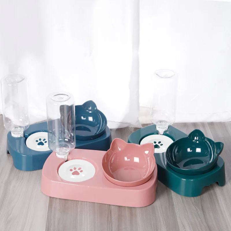 

Pet Cat Dog Double Bowl Automatic Food Water Feeder Dispenser Container for Cats Dogs Drinking Pet Products Pet Feeder Product