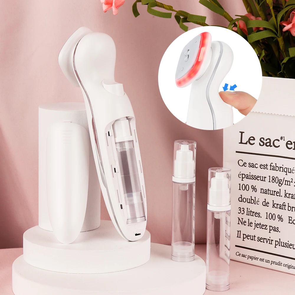 

6 In 1 Face Massager Skin Essence Import Device with Essence Bottle EMS MicroCurrent Led Red Blue Light IPL Vibration Warming