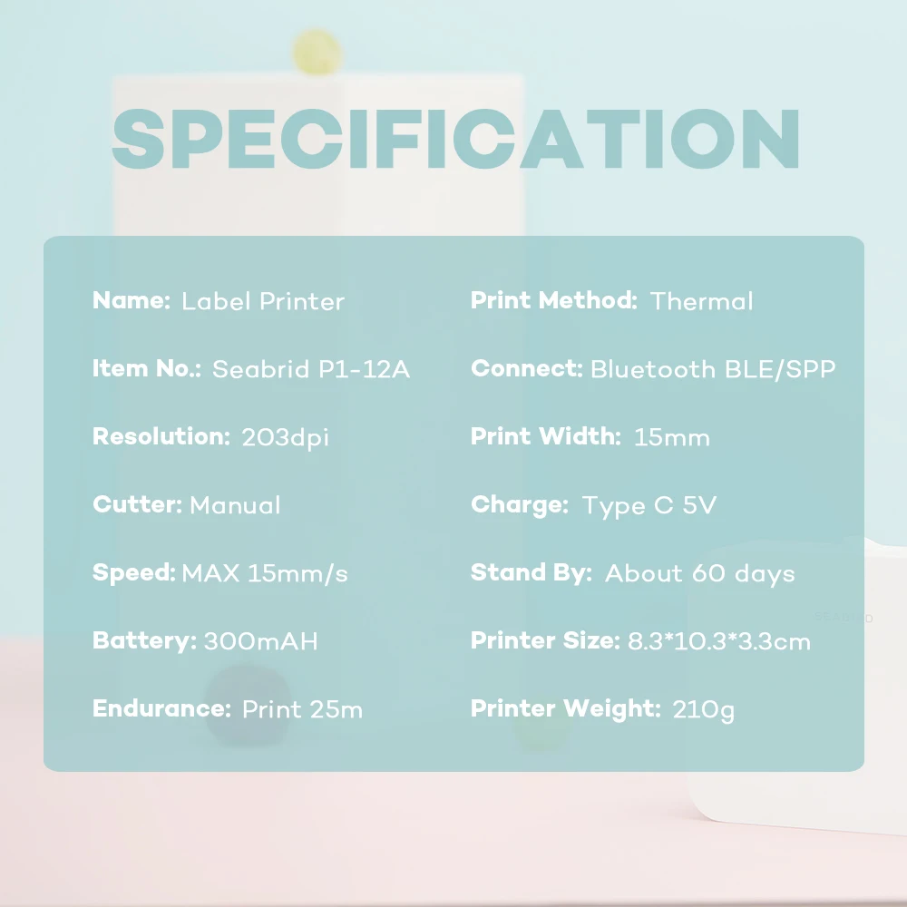 Карманный мини-принтер для этикеток Seabird портативный термопринтер с Bluetooth