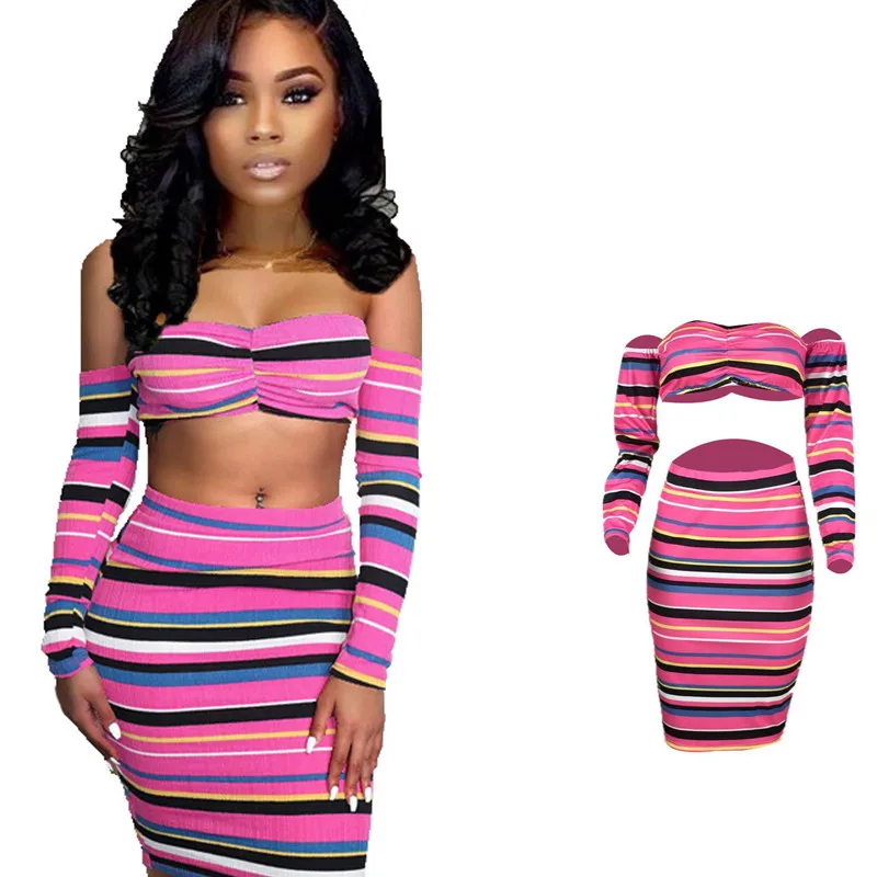 Женский комплект из двух предметов топ с открытыми плечами и юбка средней длины