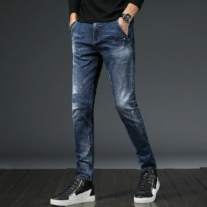 Мужские джинсы с принтом мужские для отдыха вышивкой штаны ног осень и зима |