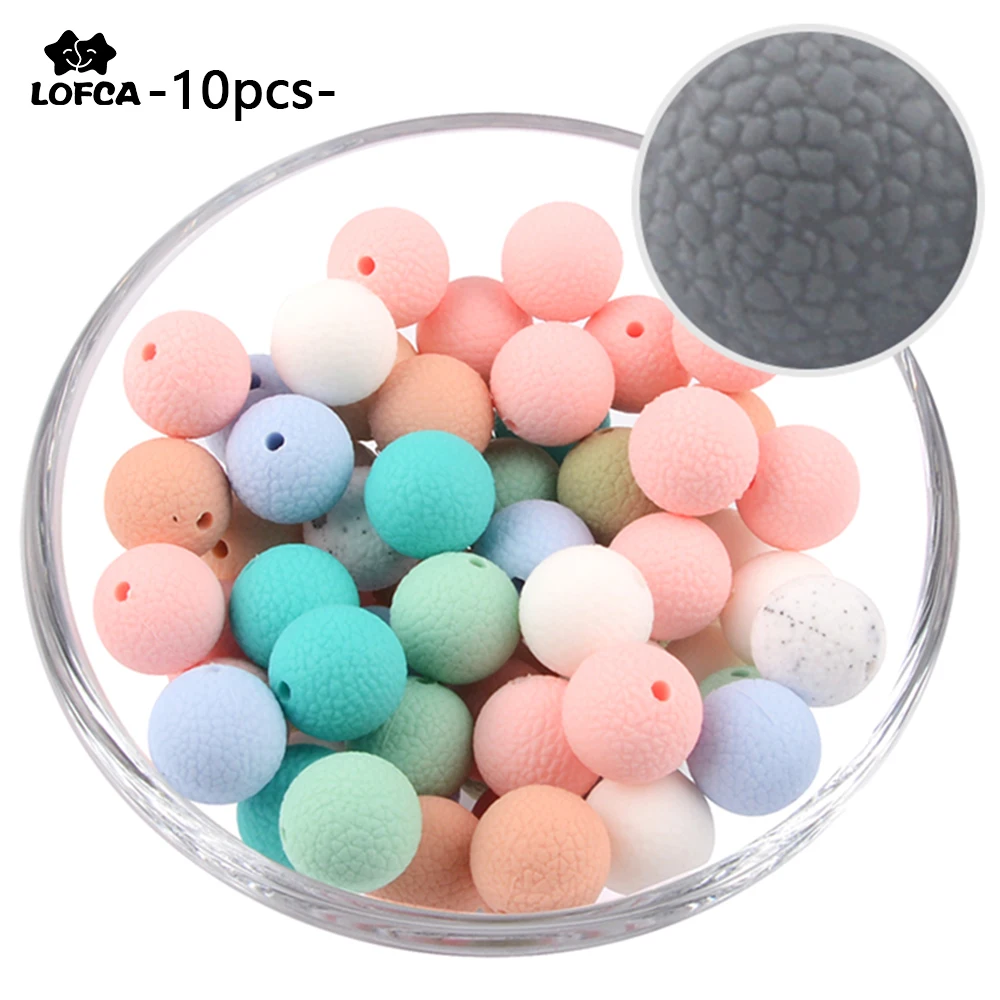 LOFCA-Cuentas de silicona de aspecto de cuero para beb&eacute;, juguetes de dentici&oacute;n de grado alimenticio, abalorios sueltos DIY, pulsera de lactancia, mordedores de silicona, 10 Uds.-0
