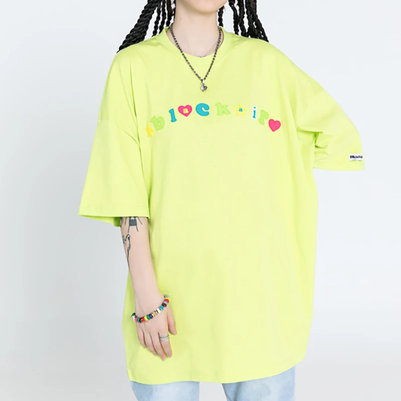 

Men Cute Letter Print Oversize T-Shirt Unisex Hiphop Short Sleeve tshirts 2021Summer O-Neck T shirts 100%Cotton Couple Tops Tees
