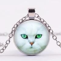 personalized cute cats art photo jewelry accessories cabochon glass pendant chain necklace for womens girl creative gifts