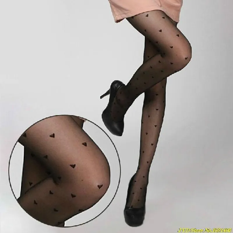 

Fashion All-Match Peach Love Heart Pattern Sexy Women Stockings Transparent High Elastic Pantyhose Black White Female Tights