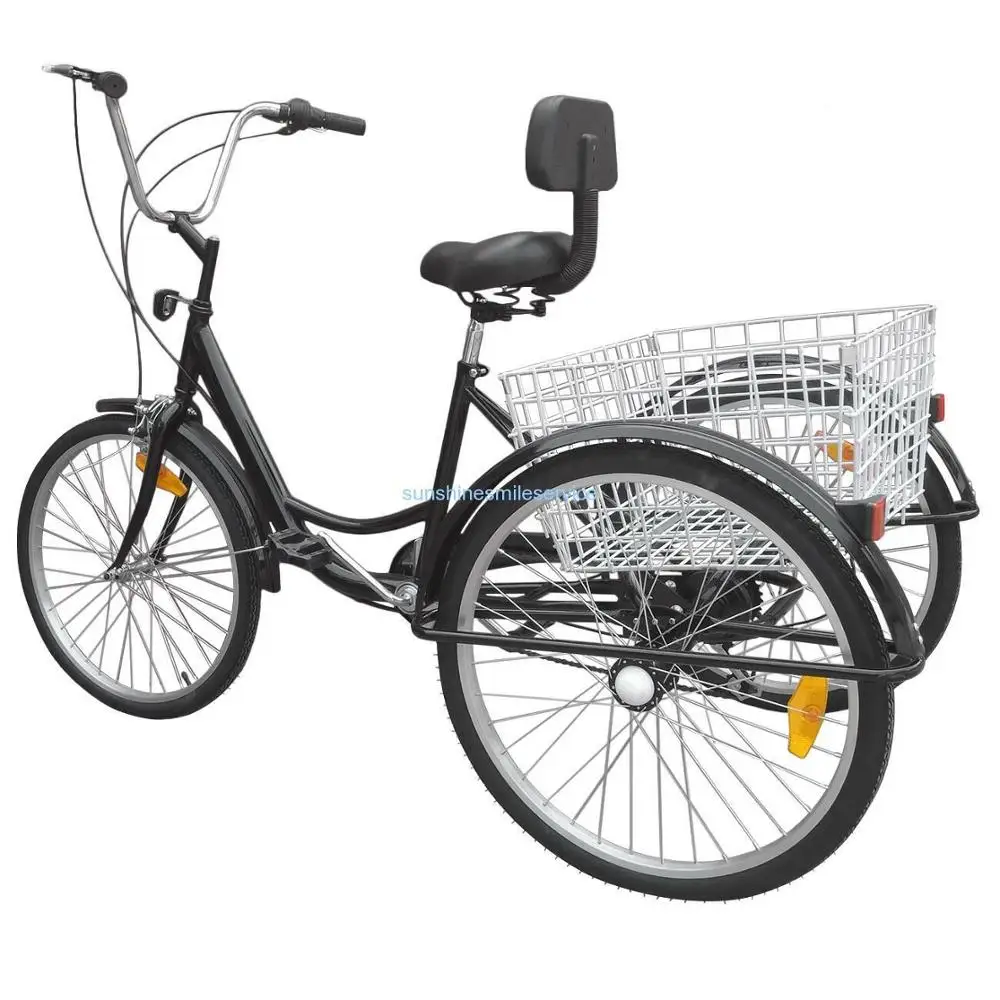 Preise 3 Rad 24 Zoll Erwachsene Dreirad Trike Einkaufen Fahrrad Cruise 7-Speed Mit Korb Und Rückenlehne 7 Getriebe Fahrrad