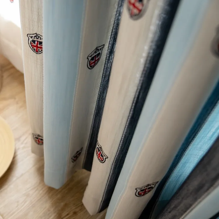 Занавески с вышивкой в Корейском стиле на заказ защитные занавески синюю полоску