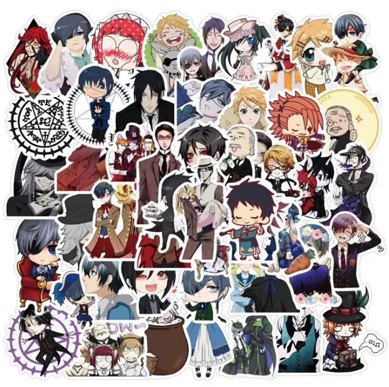 

10/30/50pcs Black Butler Sticker School Student Diary Hand Ledger Stationery Mobile Phone Guitar Decoration Kids Girl Toys