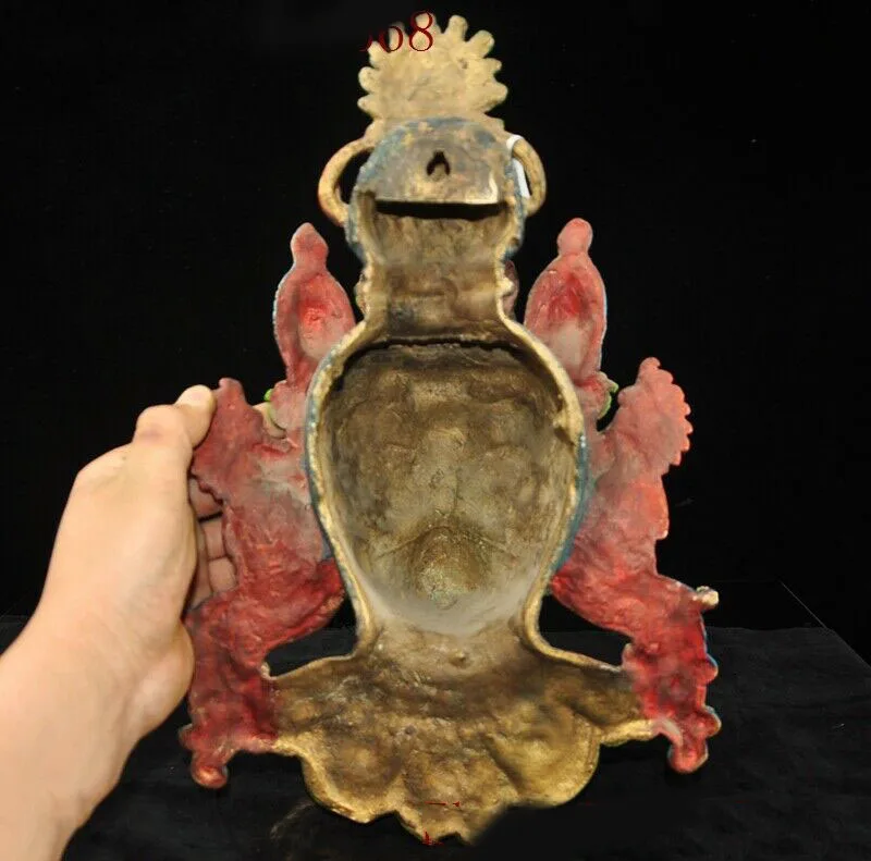

wedding decoration Old Tibetan Bronze Gilt Inlay turquoise gem Elephant Jambhala Buddha head statue