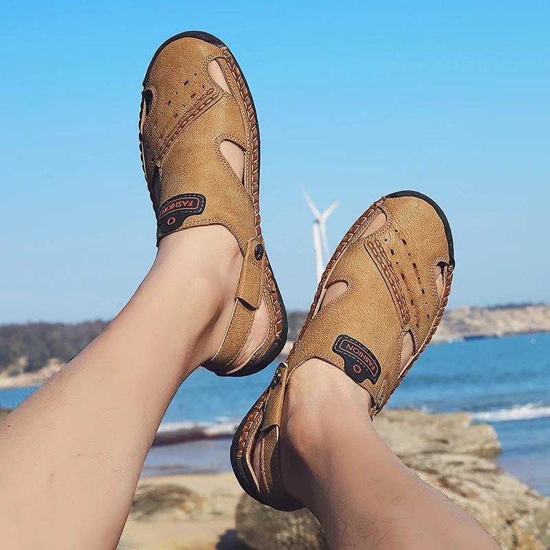 

Genuine Leather Men Sandals Shoes Summer Large Size 48 Sandales Hommes Men's Fashion Casual Shoes Sandalen Heren Erkek Sandalet