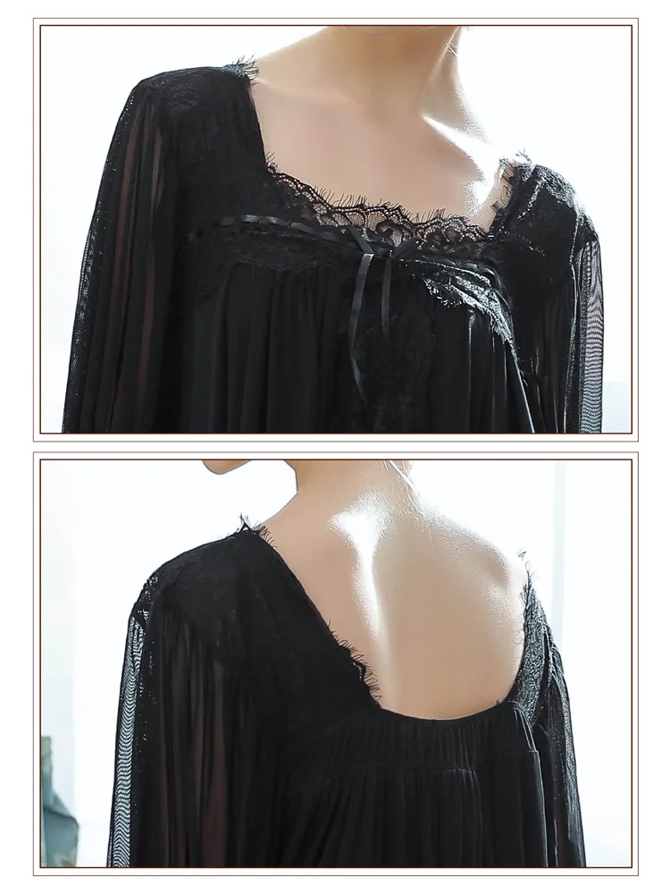 2020 осенняя женская кружевная пикантная ночная рубашка из модала с длинным