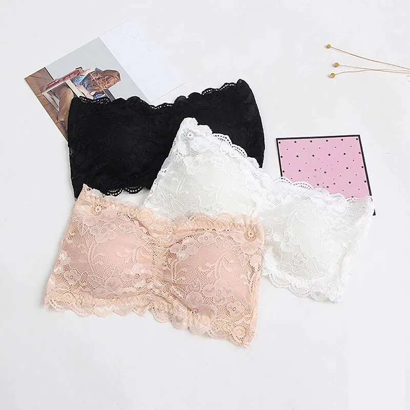 

2020 Summer Brassiere Sexy Strapless Lace Bra Prevent Exposed Lace Wrapped Chest Lace Underwear Tops for Females Weave Bras