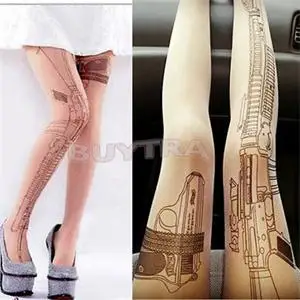 

Sexy Machine Gun Tattoo Transparent Tights Stockings Pantyhose