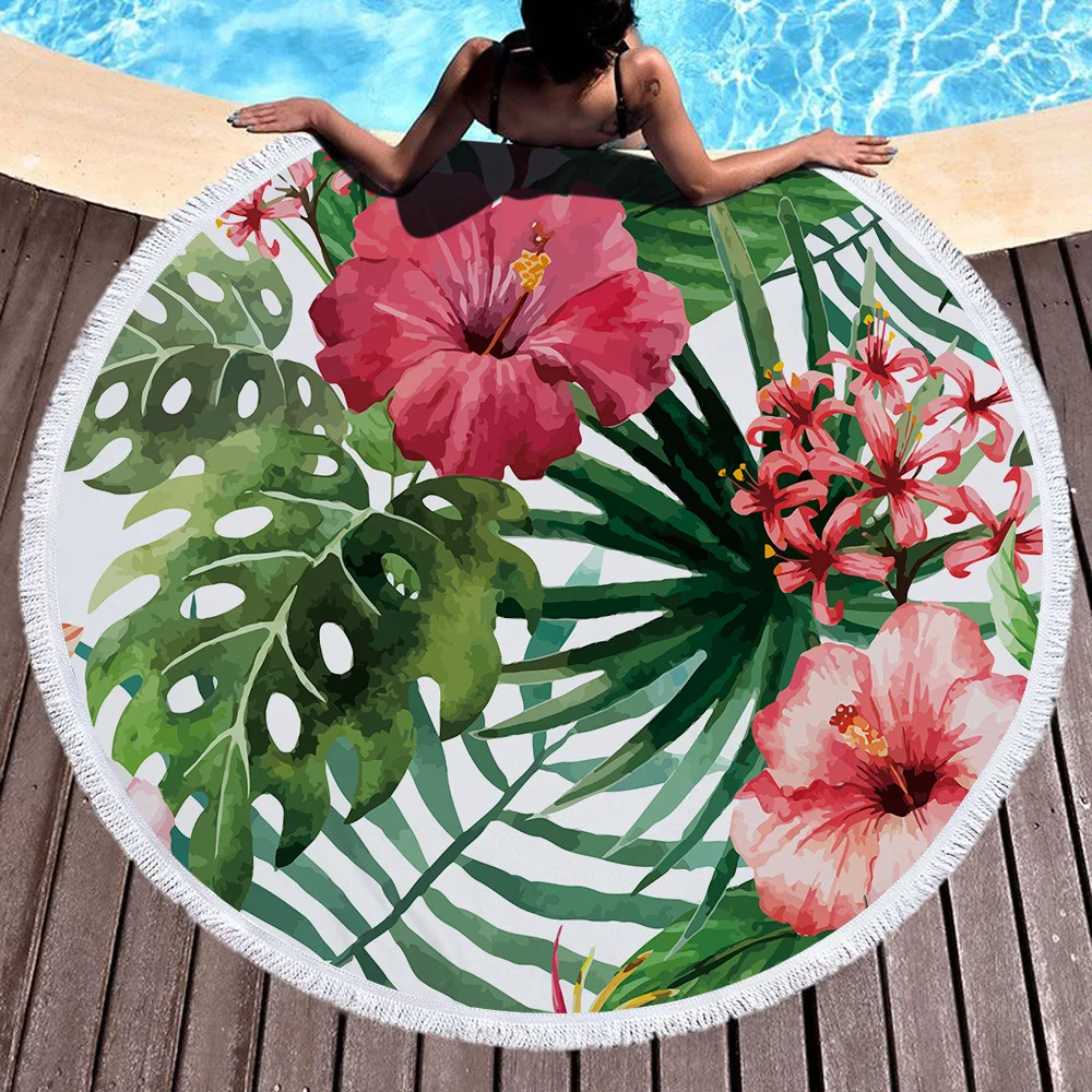

Microfiber printed round beach towel yoga mat with tassel
