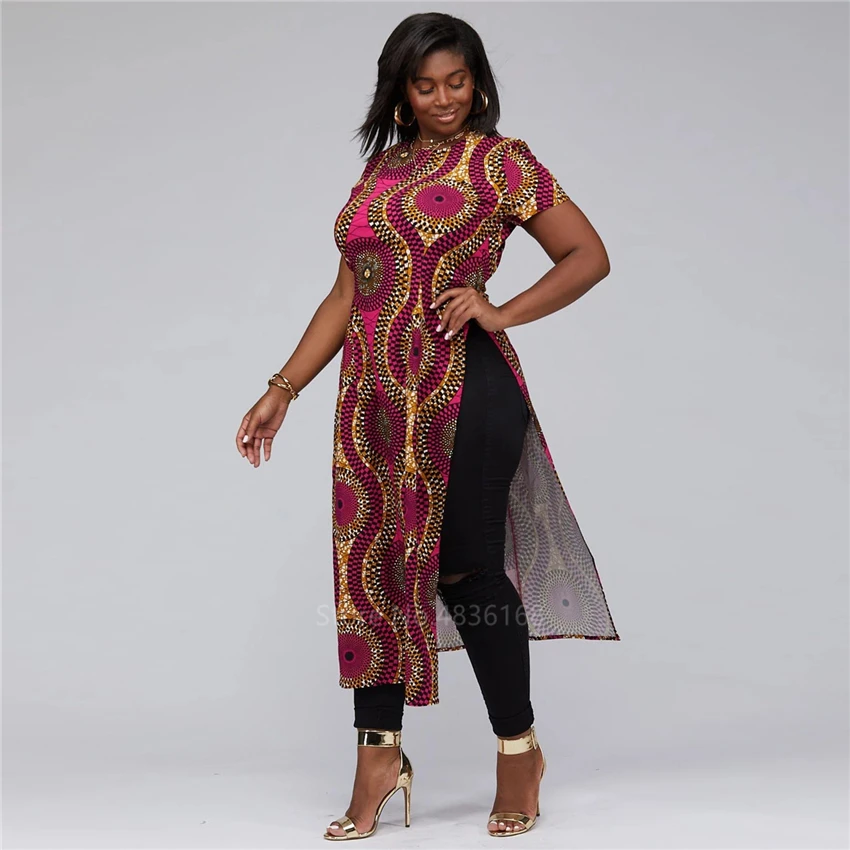 

Women 2021 African Clothing Dashiki Split Ankara Style Robes Africaine Vestido African Dresses For Women Shirts Ladies Plus Size