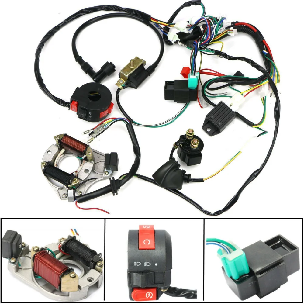 

1 Set 50 70 90 110CC CDI Wire Harness Assembly Wiring Kit ATV Electric Start Quad CDI Wire Harness Assembly Wiring Ignition Swit