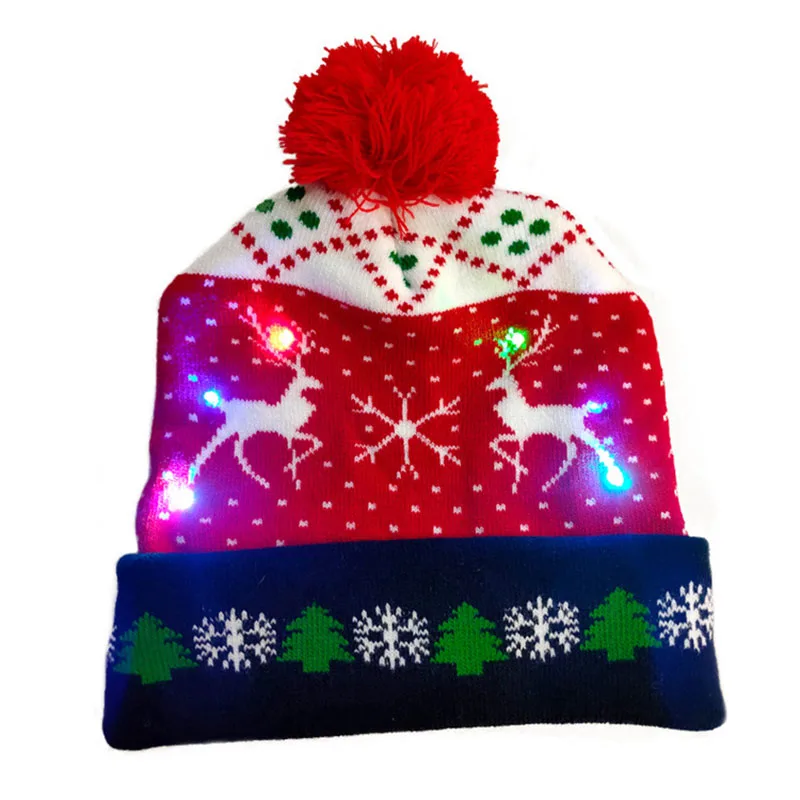 

Christmas LED switch box knitted cap colorful lights party warm adult ball cap
