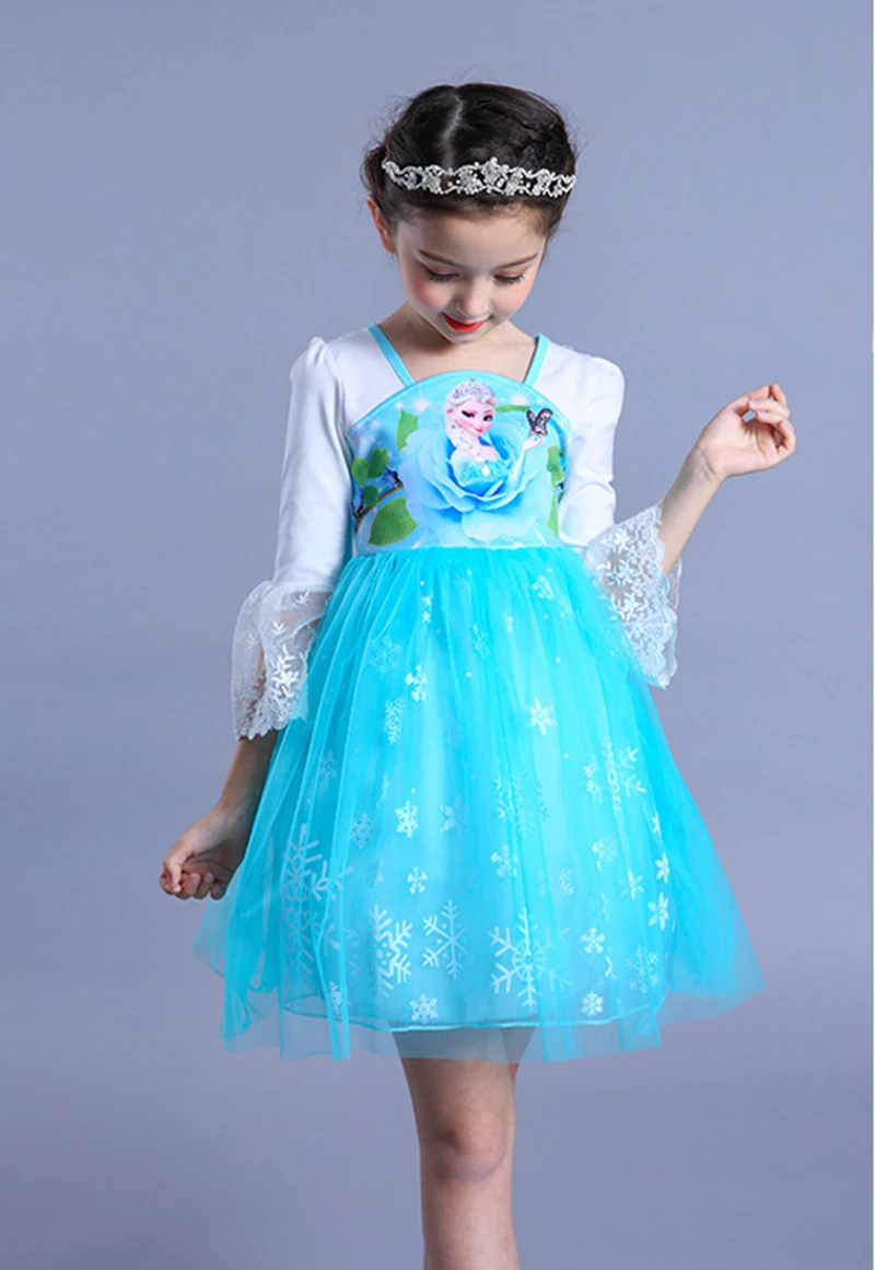 Розовые платья Эльзы для девочек детское кружевное платье принцессы с героями