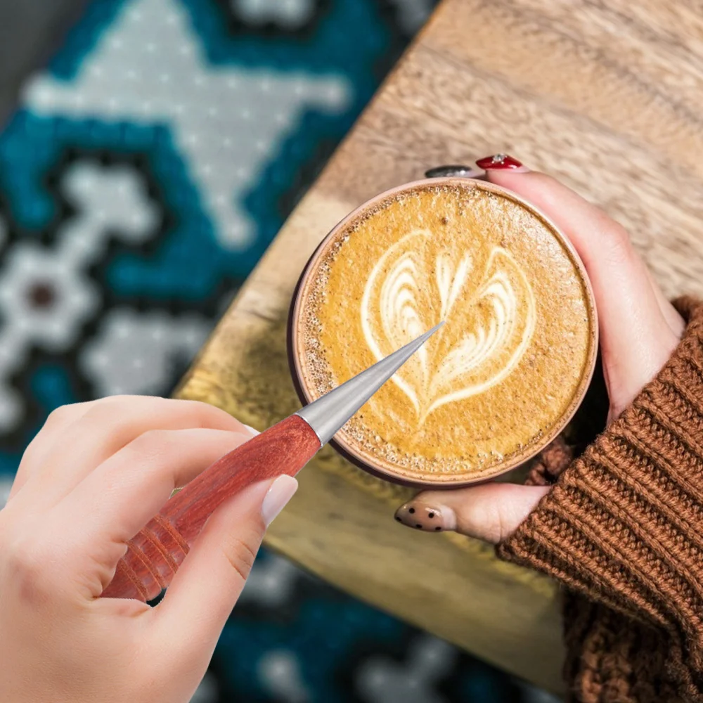 

Stainless Steel Coffee Art Pen Wooden Handle DIY Coffee Decorating Art Pen