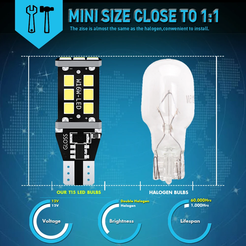 4x T15 921 W16W светодиодный Canbus Светодиодная Лампочка лампы резервные фары заднего