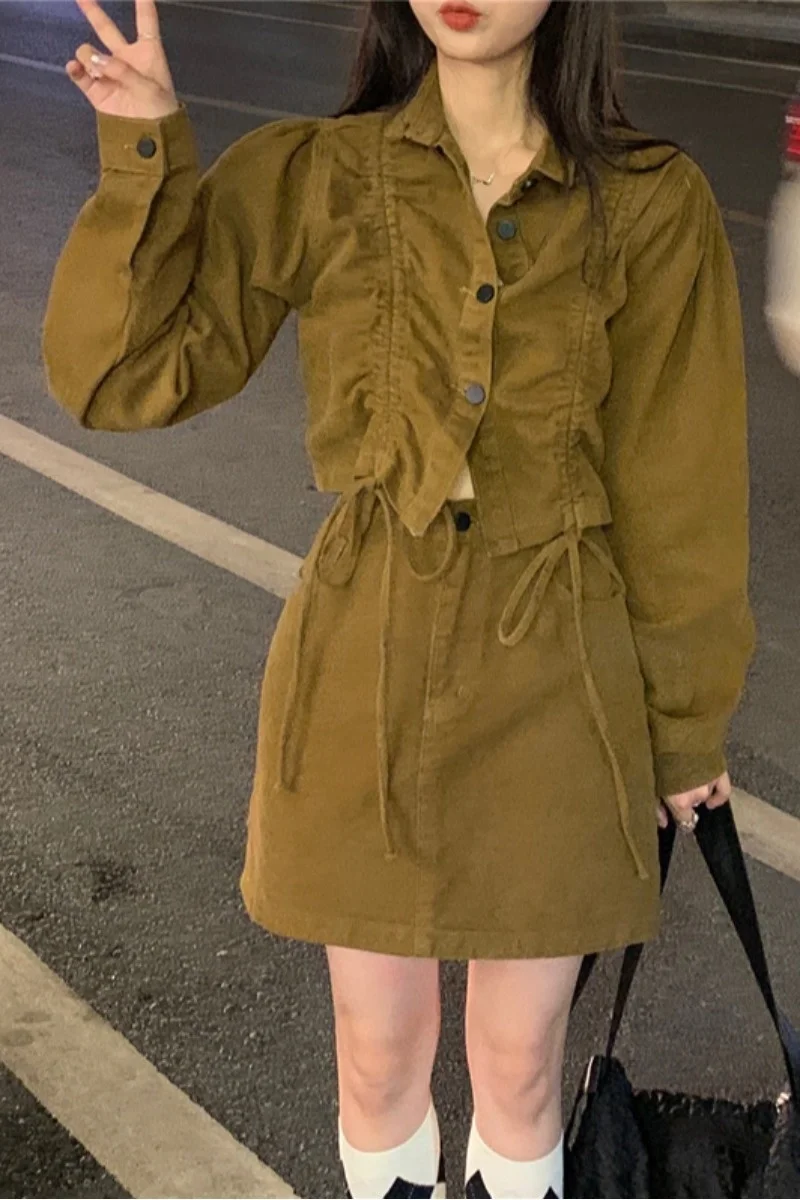 Женская короткая рубашка на шнуровке осенний костюм для стрельбы юбка с высокой