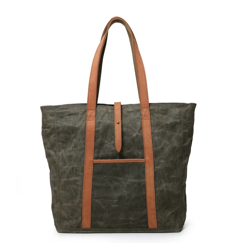 Женская кожаная сумка тоут с одним ремешком удобная большая легкая Холщовая