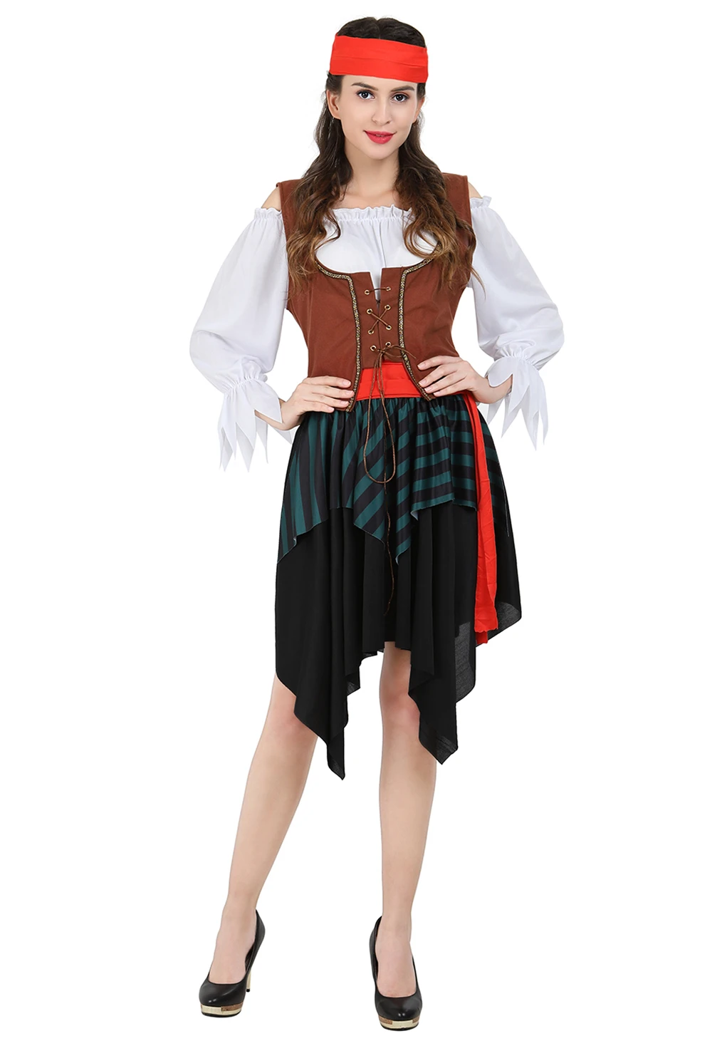 Pirate Woman Skirt Sets Off Shoulder Vest Straps Basque Costume Halloween Cosplay Medieval Costumes Burlesque Outfits