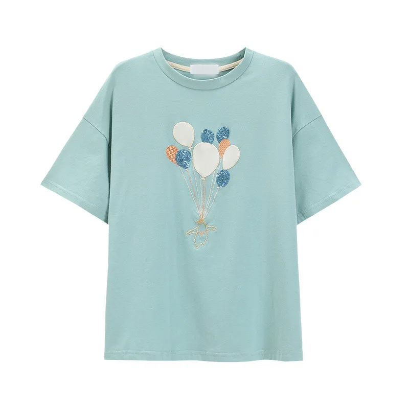 

White pure cotton short-sleeved t-shirt women's summer new style Korean embroidered loose half-sleeved top shirts for women