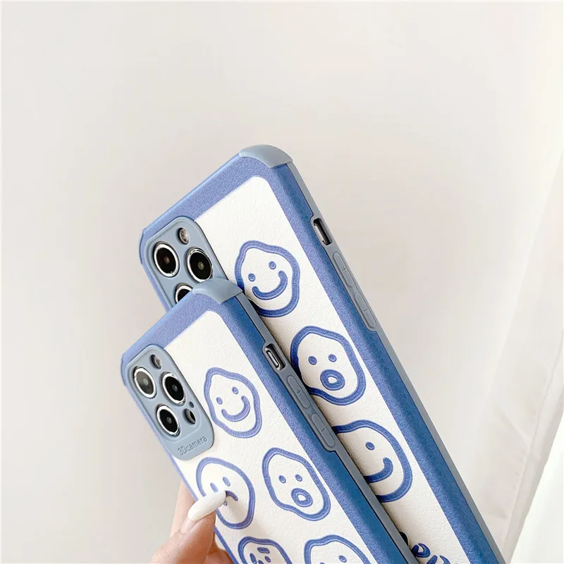 

Fashion Smile Face Soft Pu Leather Phone Case For iPhone 12 Mini 12 11 Pro X XR XS Max 7 8 Plus SE 2 Silicone Phone Cover