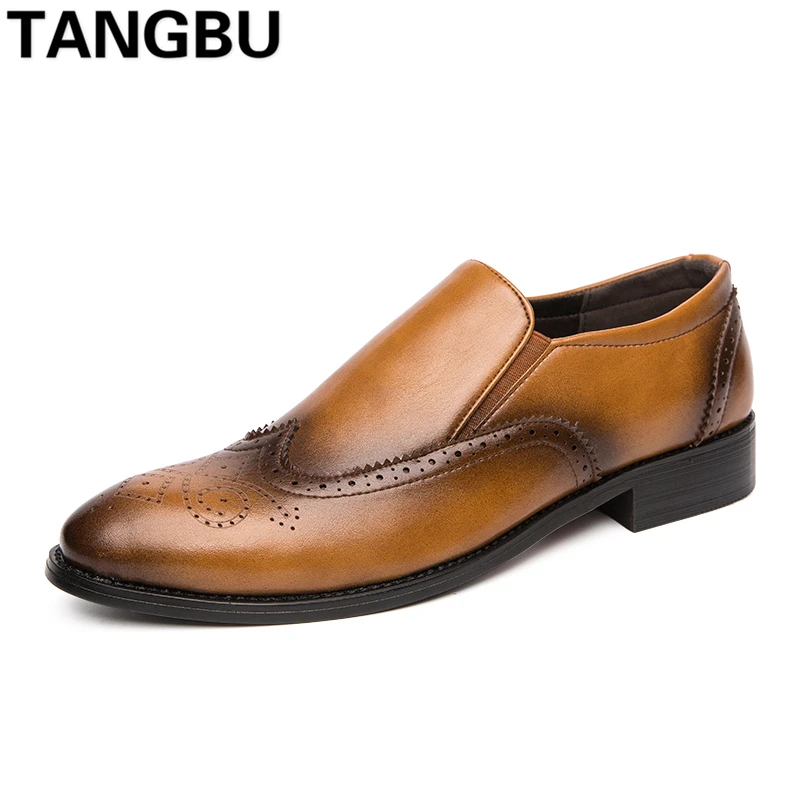 Высококачественные мужские повседневные кожаные туфли с перфорацией типа броги
